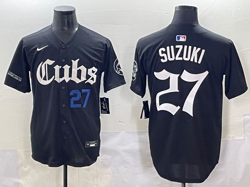 Men 2025 Chicago Cubs #27 Suzuki Black Five generations Joint Name Nike MLB Jersey style 5->chicago cubs->MLB Jersey